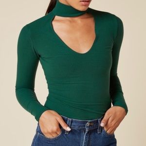 Reformation Cut Out Turtleneck Ribbed Long Sleeve Shirt